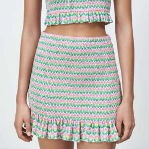 Zara floral skirt with Smocked Ruffles